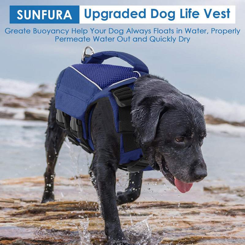 SUNFURA Dog Life Jacket Large, XXL Dog Life Vest for Swimming, Adjustable Dog Flotation Vest with Rescue Handle, Lightweight Dog Water Vests Pet Life Preserver for Boating, Blue 2XL XX-Large Navy Blue