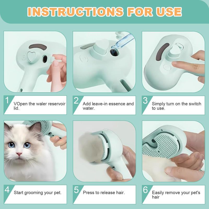 Pet Steam Brush for Dogs and Cats, 3 in 1 Steam Grooming Brush for Hair Shedding and Removal, Cleaning Spray Comb with Mist for Long-Haired Pets, Include Flea Comb, Nail Clippers, 2 Pet Toothbrushes Pink - PawsPlanet Australia
