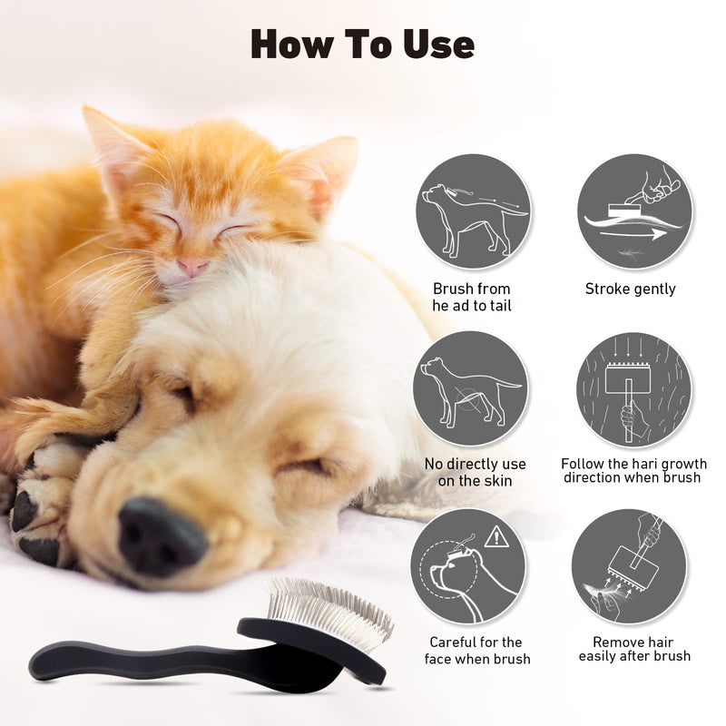 Dog Slicker Brush for Shedding and Grooming Medium or Long Haired Cats, Extra Long & Soft Pin Slicker Brush for Removes Loose Hair, Tangles, Knots, Undercoat, Free Pet Comb, Large Black - PawsPlanet Australia