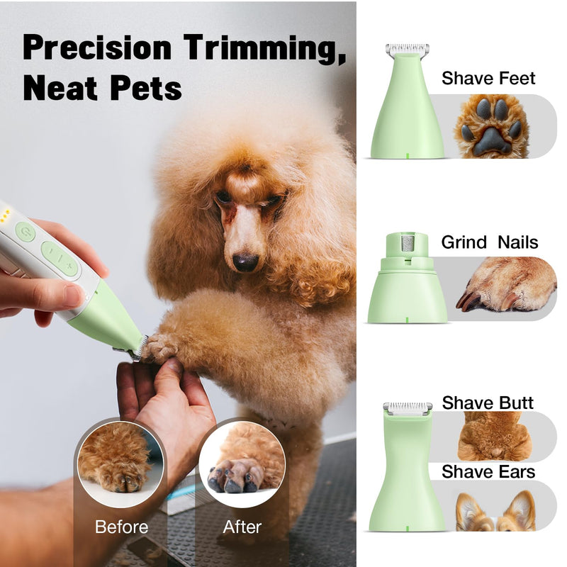 Dog Grooming Kit, Dog Clippers for Grooming for Thick Heavy Curly Coats, Professional Pet Paw Trimmer with Nail Grinder Low Noise Rechargeable Stainless Steel Hair Trimmer for Dogs Cats