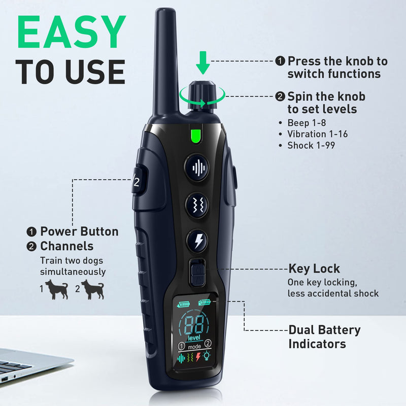 Dog Shock Collar 2 Dogs(15-150lbs) with Flashing Light for Night Walks,4000FT Dog Training Collar Adjustable Pitch Beep(1-8), Vibration(1-16), Safe Shock(1-99), and Keypad Lock, Shock Collar for Dogs 2 Pack Black - PawsPlanet Australia