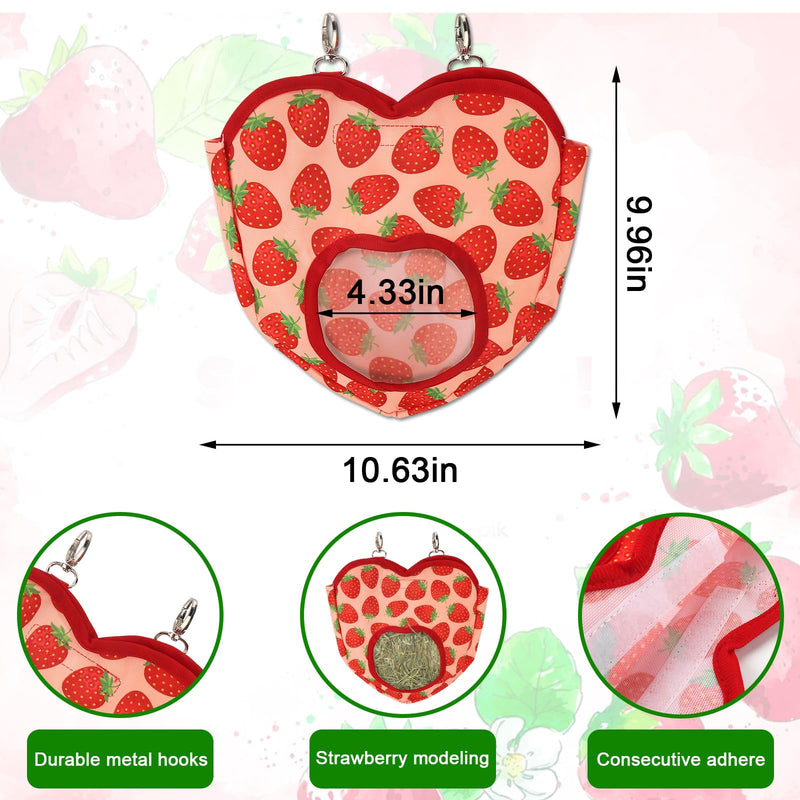 Rabbit Hay Feeder Bag Strawberry Guinea Pig Hanging Hay Feeding Bag with Hole Pet Storage Dispenser for Chinchilla Hamster Bunny Small Pet Animals - PawsPlanet Australia