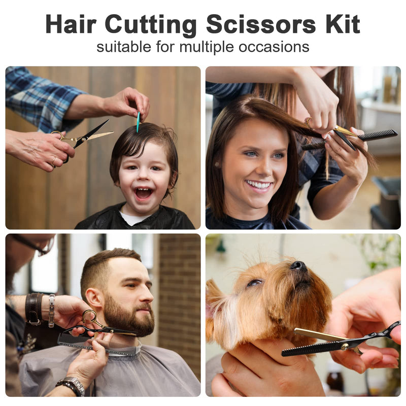 Hair Scissors,11Pcs Professional Black Gold Hair Cutting,Stainless Steel Barber Supplies,Straight, Thinning Shears, Multi Use Haircut Sets for Home Salon Barber - PawsPlanet Australia