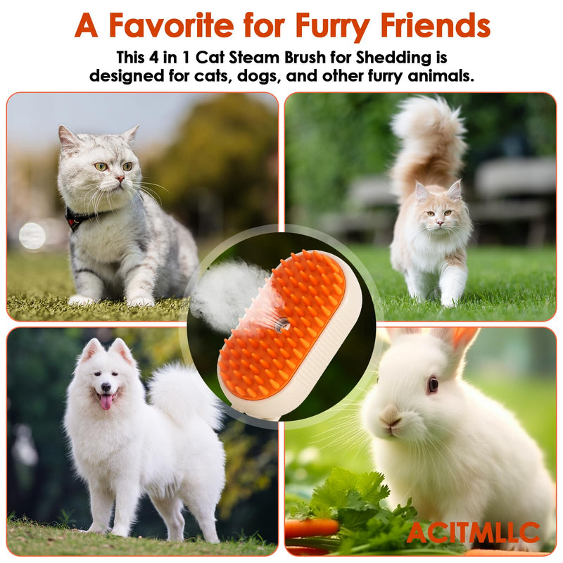 4 in 1 Cat Steam Brush for Shedding, Cleaning, Massage & Smooth, USB Rechargeable Pet Spray Hair Removal Comb, for Indoor Long/Short Haired Cats & Dogs (White) White - PawsPlanet Australia