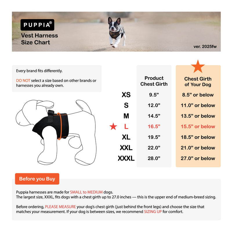 Puppia Dog Harness small dog and medium dog - Soft Vest in many colours - Also usable as Puppy Harness - Anti Pull Dog Lead, Navy, L - PawsPlanet Australia