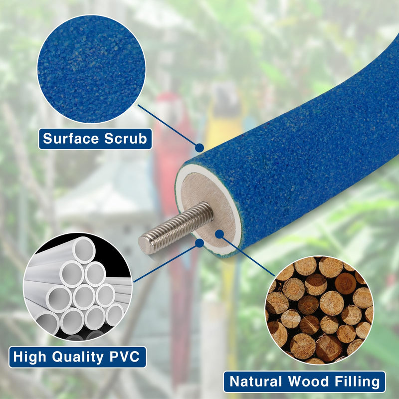 RYPET Parrot Perch Rough-surfaced - Quartz Sands Bird Cage Perches for Medium to Large Bird, U Shape Large Blue