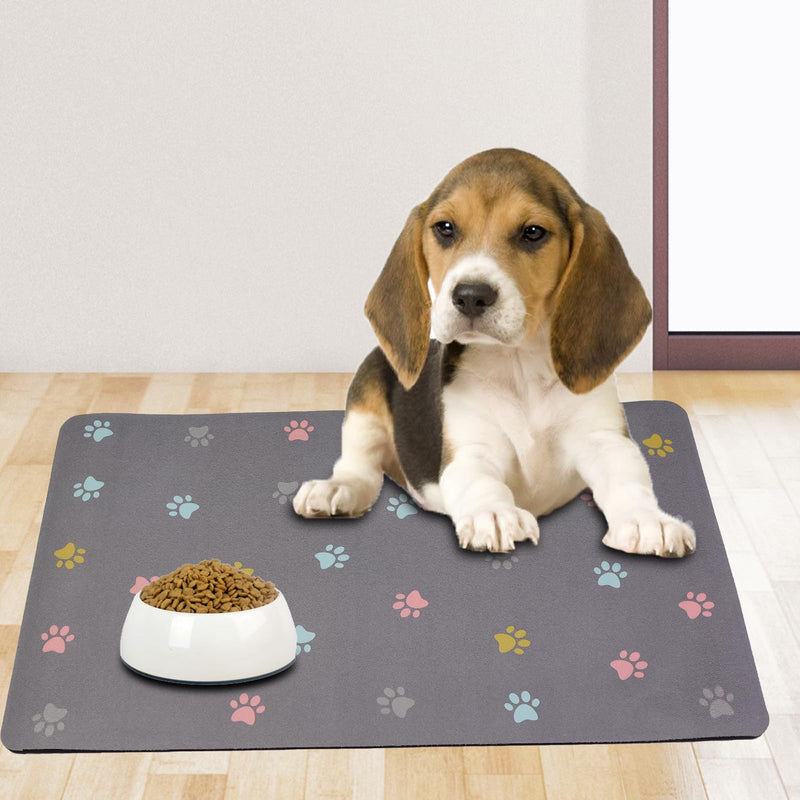 Dog Feeding Mat for Food Quick Absorbent No Stains Quick Dry Mat for Cat Bowl - Paw Light Gray 12x19 Inches - PawsPlanet Australia