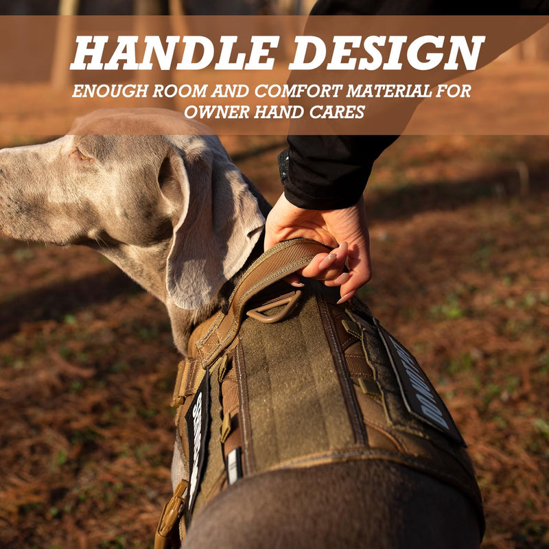 Tactical Dog Harness for Large, No Pull Adjustable Reflective MOLLE Service Dog Harness with Do Not Pet Patches, Military K9 German Shepherd Dog Vest for Training Walking Hunting Brown Army Brown L - PawsPlanet Australia