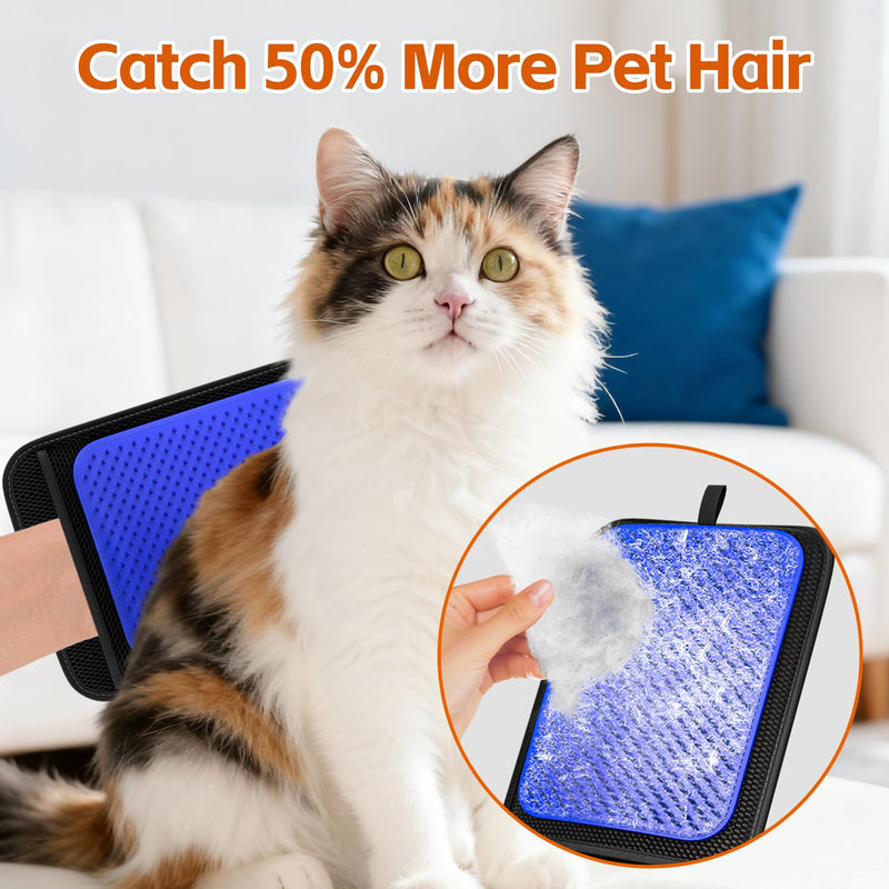 Upgrade Pet Hair Removal Glove, Pet Hair Remover Tool with 496 Silicone Tips, Efficient Pet Hair Gloves Gentle Shedding Brushes for Dogs & Cats (Blue)
