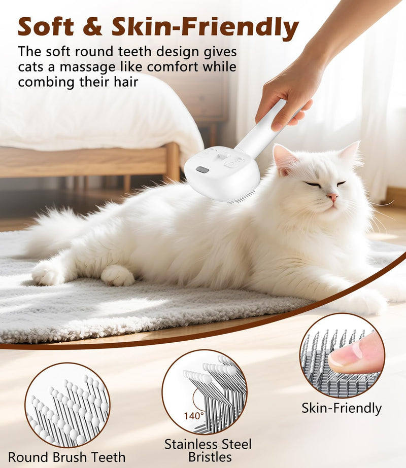 3-In-1 Cat Steam Brush for Shedding, One-Touch Release - Rechargeable - Self Cleaning Comb for Indoor Cats, Anti-Static Grooming Brush for Long and Short-Haired Cat/Dog, White - PawsPlanet Australia