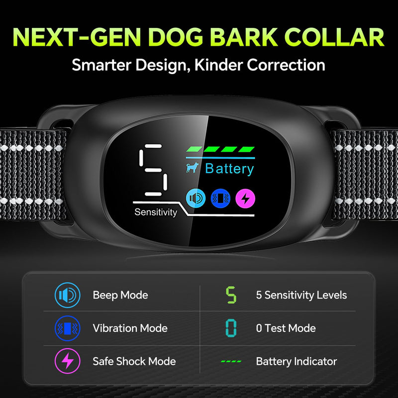 Dog Bark Collar with Remote – 2-in-1 Automatic & Manual Modes, Smart Anti Bark Dog Training Collar with Beep, Vibration & Shock, 330FT Range, IP67 Waterproof, Rechargeable (8-150lbs) BLACK