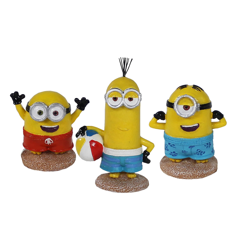 Penn-Plax Minions Officially Licensed 3-Piece Aquarium Ornament Bundle – includes Kevin, Stuart, and Bob – Beach Themed – Small