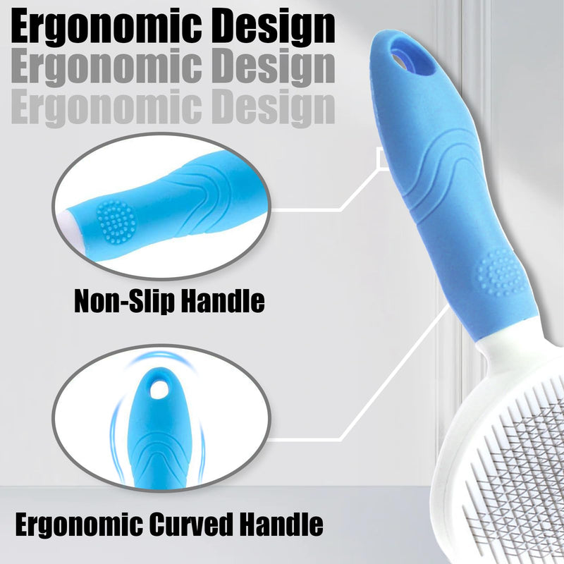 Bestac Pet Grooming Brush - 7.09×3.49 Inch, ABS Handle & TPR-Coated Steel Pins, Gentle Shedding Reduction, Ideal for Cats/Dogs (Long/Short Hair) (Blue) Blue - PawsPlanet Australia