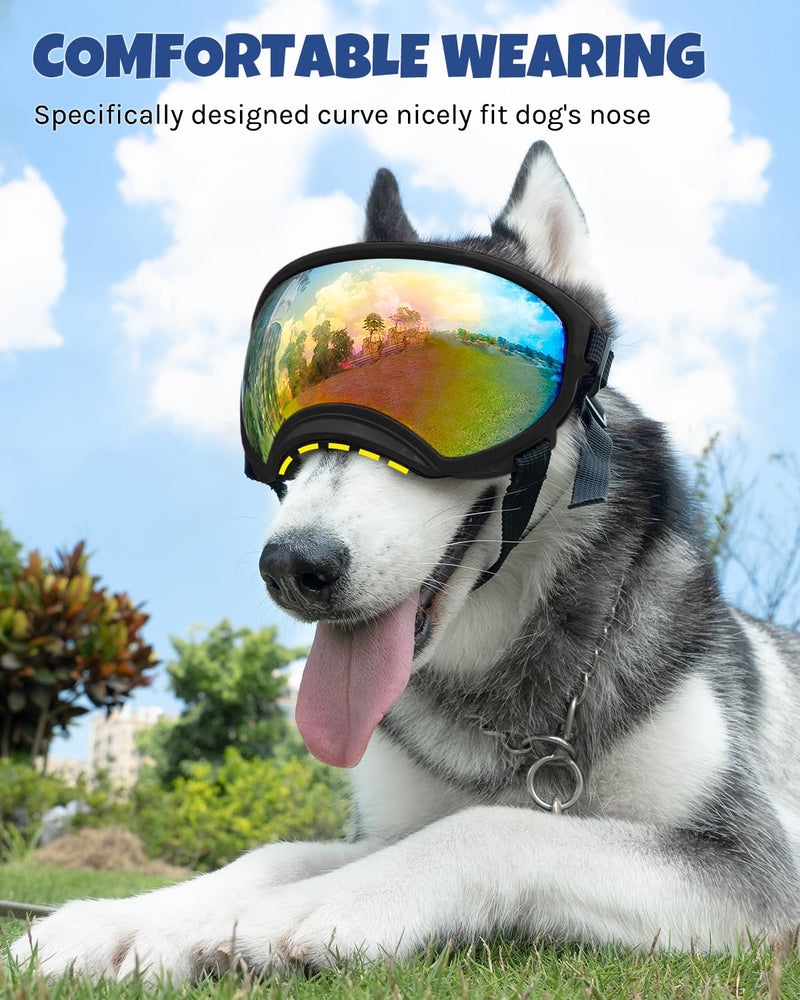 Large Dog Sunglasses, Dog Goggles Large Breed and Medium, UV Protection, Windproof, Dustproof and Snowproof. Shatterproof Lens, Adjustable Strap Black - PawsPlanet Australia