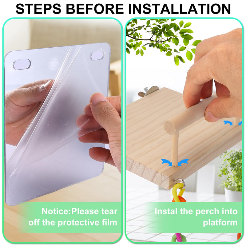 KyoukiBird Perch Platform Bird Toys with Bird Mirror Climbing Ladder Swing, Parakeet Cage Accessories - for Cockatiels, Lovebirds, Budgies,Pacific Parrotlets,Finch,Canaries - Wooden Play Gym - PawsPlanet Australia