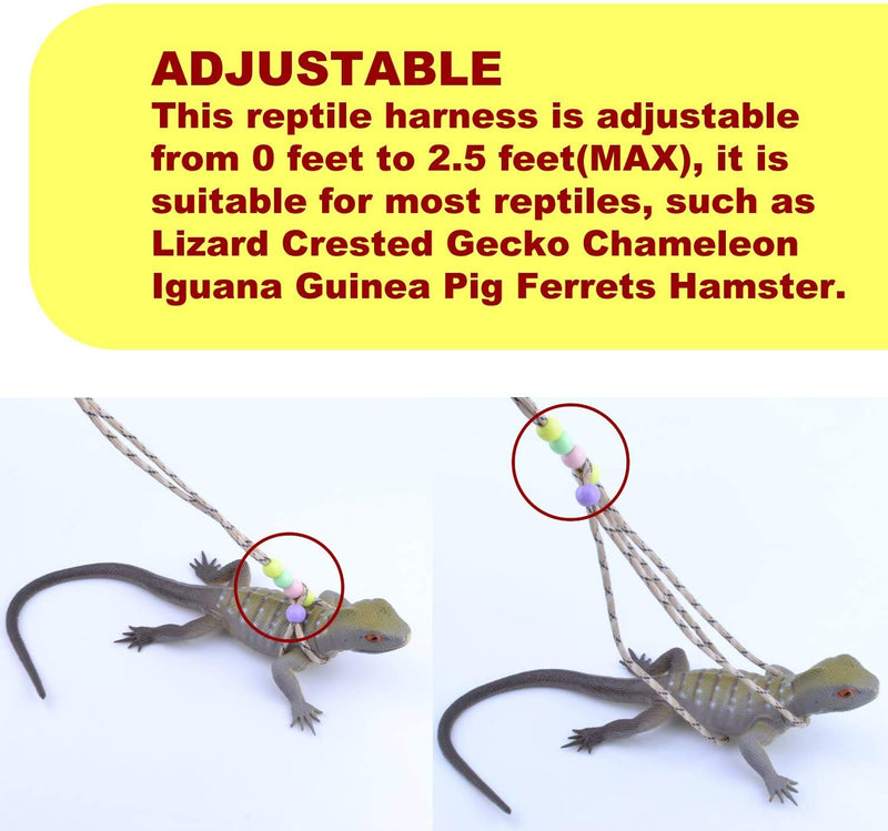 Adjustable Reptile Training Lead Harness Leash Nylon Rope for Lizard Crested Gecko Chameleon Guinea Pig Ferrets Hamster Rats (Brown) Brown