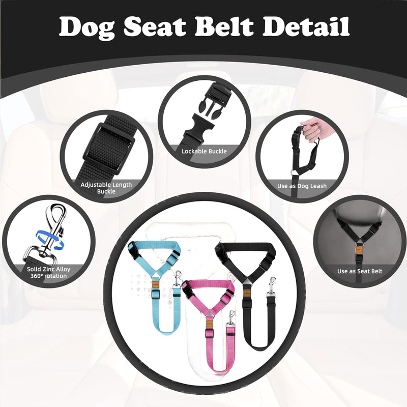 3 Pack Dog Seat Belt for Car, Car Headrest Restraint Adjustable Nylon Fabric, Dog Restraints Vehicle Seatbelts Harness - PawsPlanet Australia