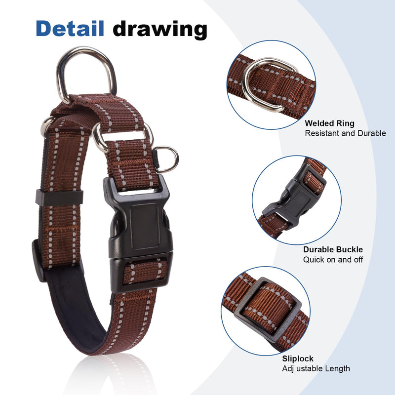 Reflective Martingale Dog Collars. Dog Collar with Quick Release Buckle. Adjustable Soft Padded Breathable Nylon Pet Collar Suitable for Puppies for Small Medium Large Dogs. S:1"Wind for 12.5"-15.5"Neck Coffee - PawsPlanet Australia