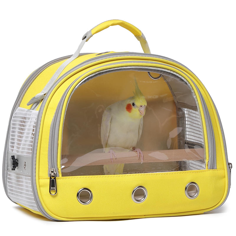 Bird Carrier,Bird Cage Parakeet Parrot Budgie Carrier Backpack for Small Birds, Travel Bird Cages with Perch, Transparent Ventilation Cockatiels, Lightweight Pet Carrier for Outdoor Use(Yellow) yellow - PawsPlanet Australia