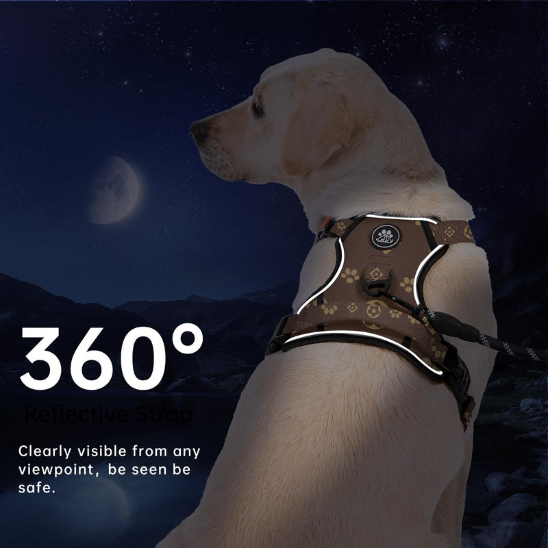 IVY&LANE No Pull Dog Harness with Leash Set, Reflective No Choke Pet Vest,Adjustable Oxford Dog Vest Harness with Easy Control Handle for Medium Dogs (Dark Brown,M) Dark Brown - PawsPlanet Australia