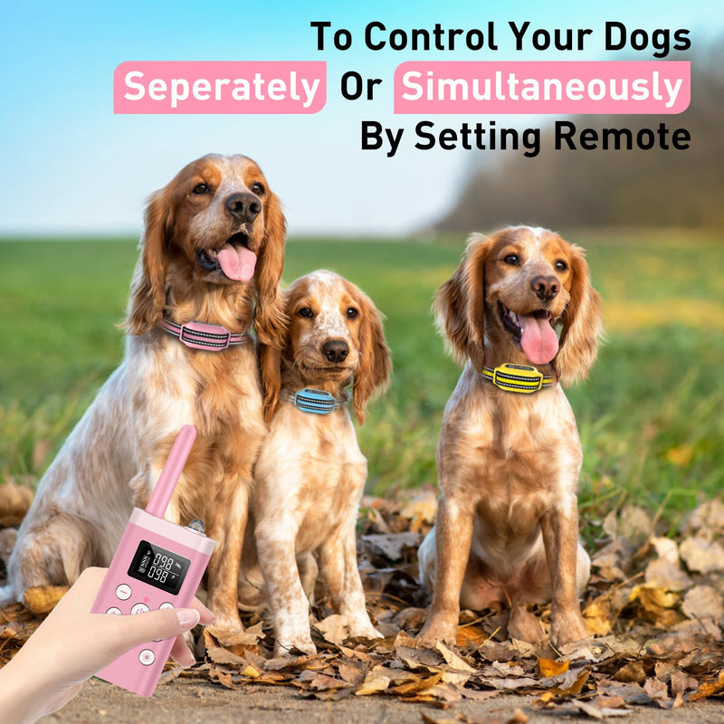 PetJoy Dog Bark Collar with Remote, Shock Collar for Large Dogs 3 Pack, Bark & Shock Collar Combo, Automatic Bark Collar - Auto Mode with 5 Sensitivity Levels Pink - PawsPlanet Australia