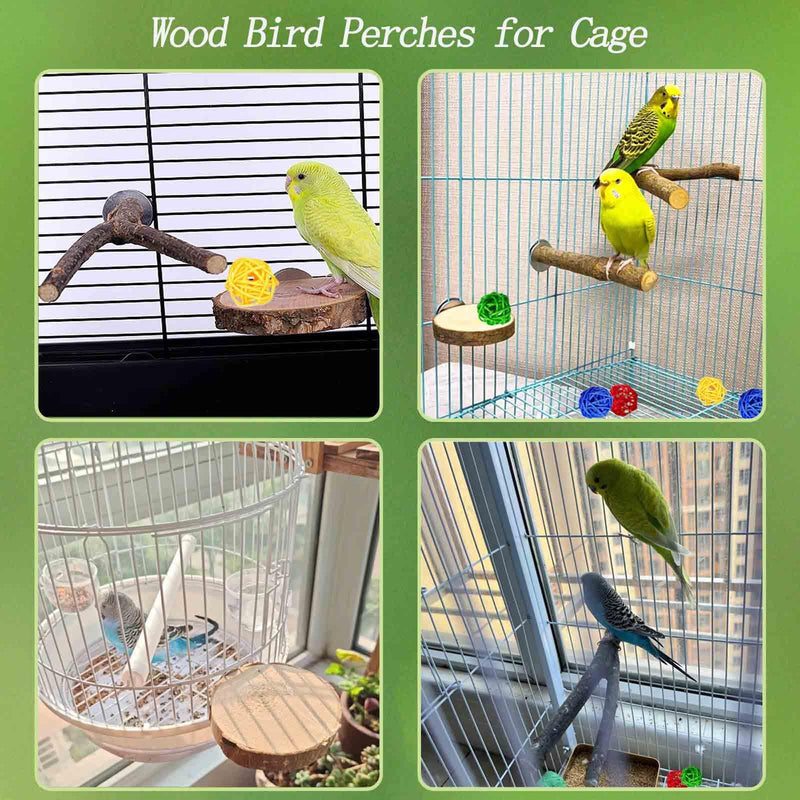 8 PCS Natural Wood Bird Perches Stand for Cage, 5 PCS Parrot Rattan Balls, Wooden Hanging Multi-Branch Perches Platform, Hammock Swing Toy for Parakeets, Budgies, Cockatiels, Conures, Macaws (13 PCS) - PawsPlanet Australia