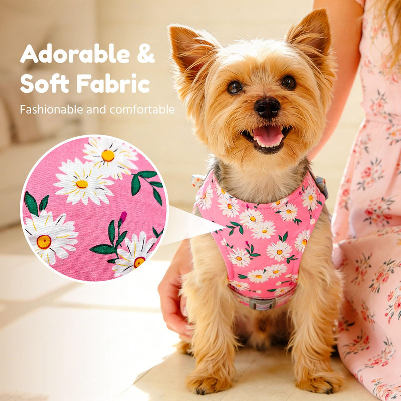 BAEJMJK Dog Harness and Leash Set with Bow Knot No Pull Pet Daisy Floral Harness with D-Ring Soft Mesh Dog Harness Vest Set Escape Proof Princess Puppy Harness for Small Girl Dogs Cats?Pink M? Medium Pink - PawsPlanet Australia