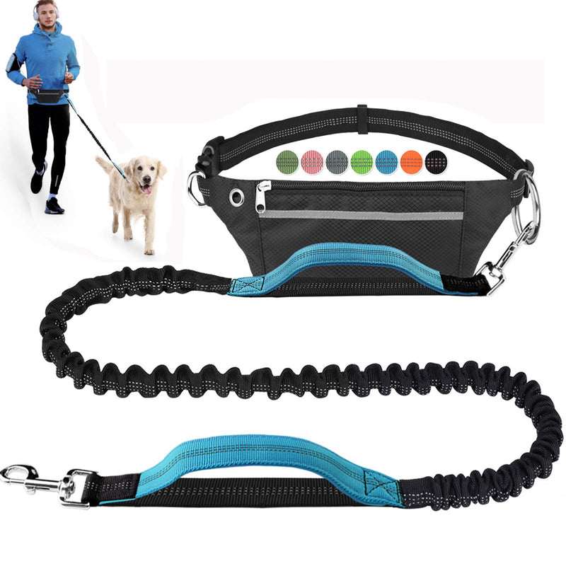 Hands Free Dog Leash for Running Walking Jogging Training Hiking, Retractable Bungee Dog Running Waist Leash for Medium to Large Dogs, Adjustable Waist Belt with Pack, Reflective Stitches, Dual Handle