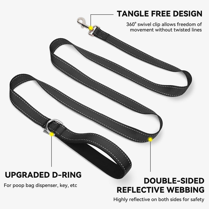 Joytale Dog Leash, 6 FT Double-Sided Reflective, Padded Handle Nylon Heavy Duty Leashes for Medium & Large Dogs Walking, Black 6 ft Standard - PawsPlanet Australia