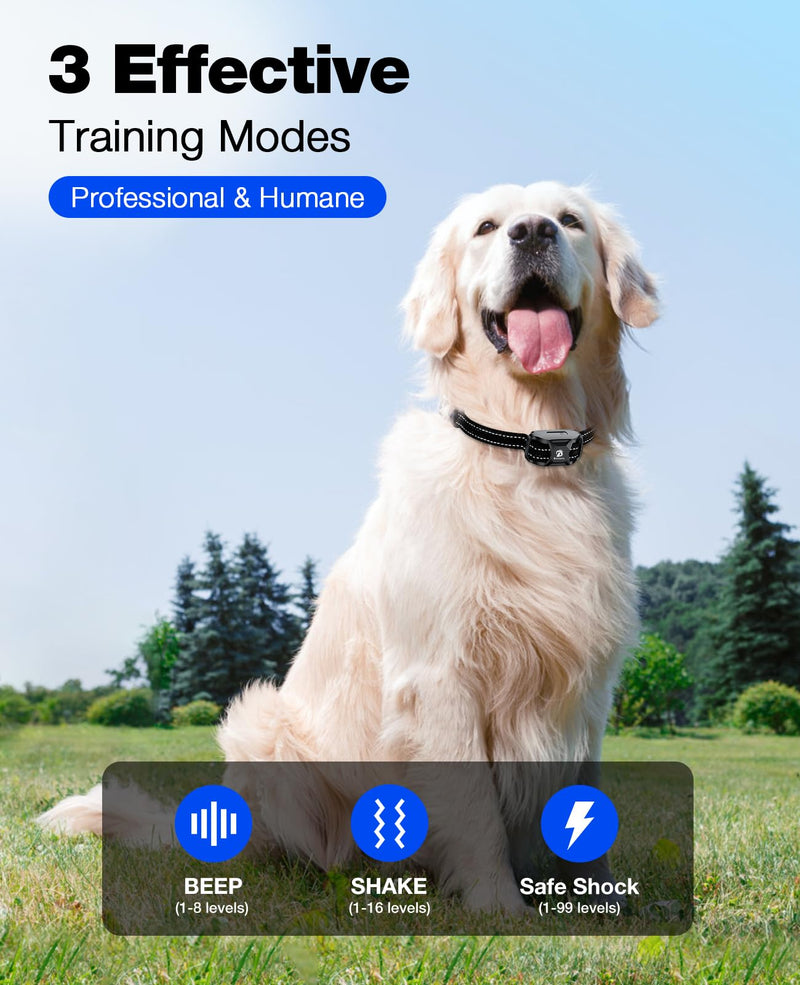 Bousnic Dog Shock Collar - 3300Ft Training Collar with Remote for 5-120lbs Small Medium Large Dogs Rechargeable Waterproof e Collar with Beep (1-8), Shake(1-16), Safe Shock(1-99) Modes (Black) Black - PawsPlanet Australia