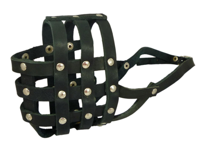 Real Leather Dog Basket Muzzle #107 Black - Pit Bull, Amstaff (Circumference 12", Snout Length 3.5") - PawsPlanet Australia
