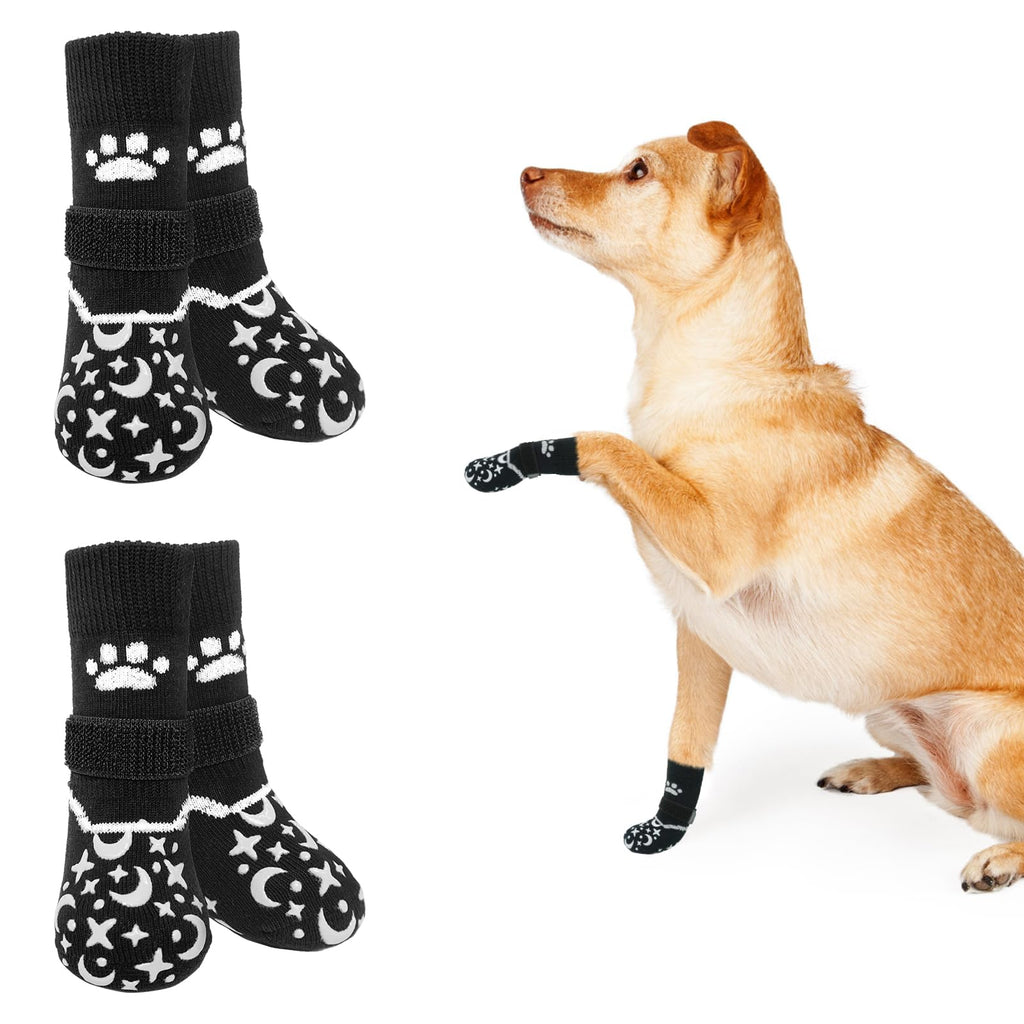 BEAUTYZOO Reflective Anti Slip Dog Socks to Prevent Licking Paws,Dog Shoes for Hot Cold Pavement Hardwood Floors,Anti Twist Paw Protectors Double Sided Thick Grips,Small Medium Large Senior Dogs Boots Black S(Pack of 4) - PawsPlanet Australia