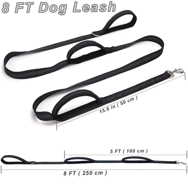 8 ft Three Handle Dog Leash, Strong Nylon Reflective Triple Handle Dog Lead, 3 Traffic Handle Leash for Medium Large Dogs Walking Control Safety Training (Black) 8FT* 1 inch black