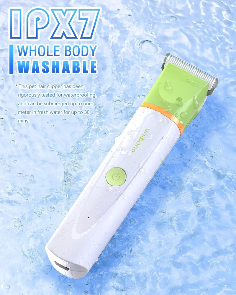Unibono Dog Grooming Clipper Kit, Quiet Cordless Pet Clipper for Dogs & Cats, Silent Dog Cat Shaver for Paws, Claws, Eyes, Ears, Face with Grooming Scissors Comb, Green - PawsPlanet Australia