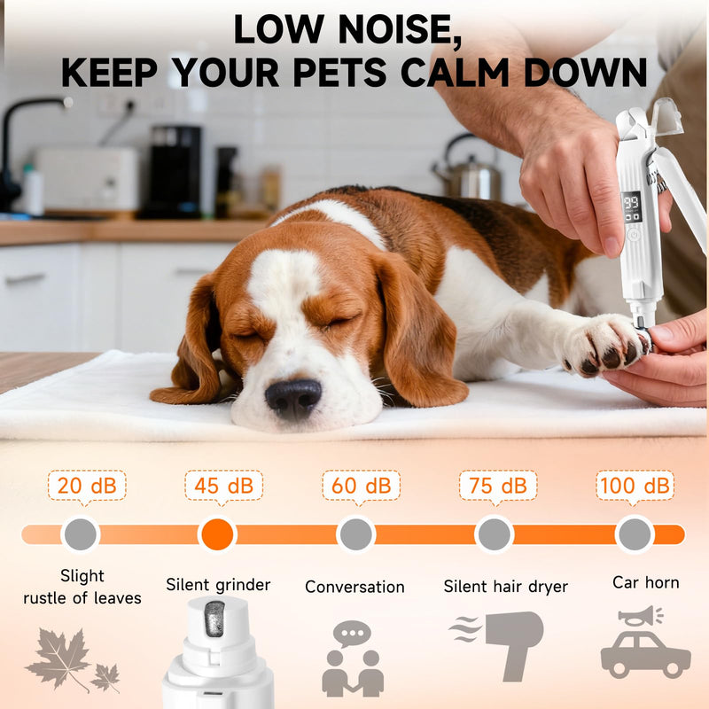 2 in 1 Dog Nail Clippers Electric Grinder Dogs Cats Trimmers Claw Nail Care Tool Cordless Rechargeable Pets Nail Trimmer with LED Lights Low Noise Pet Electric Grinder Storage Bag Include