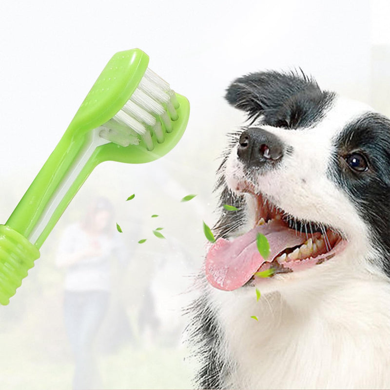Pack of 2 dog toothbrushes, long handle dog toothbrush, cat toothbrush, three-head pet toothbrush, 360 degree cleaning of the mouth, comfort and durability, for cleaning dogs and cats