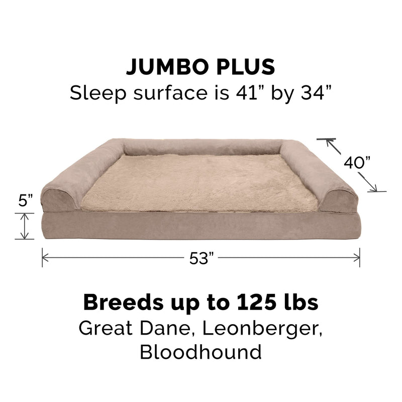 Furhaven Replacement Dog Bed Cover Plush & Suede Sofa-Style, Machine Washable - Almondine, Jumbo Plus (XX-Large) Cover Only 53" x 40" x 0.25" (Plush & Suede) Almondine - PawsPlanet Australia