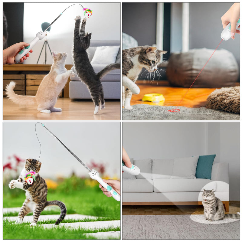 Cat Toy Interactive, Rechargeable Laser Pointer, Cat Wand with Feather Toy, 2-in-1 Cat Toy for Indoor Cat, Kitten Pet Laser Toy for Fun Playing, White - PawsPlanet Australia