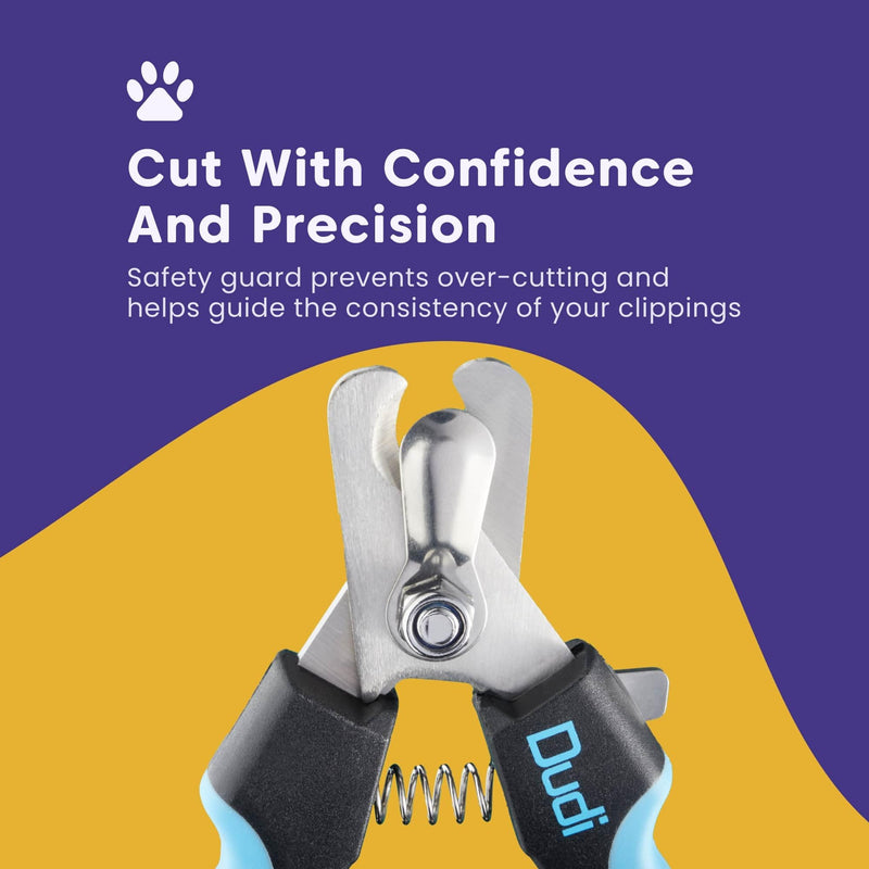 Dudi Pet Cat Nail Clipper for Indoor Cats with Razor Sharp Blade and Quick Safety Sensor to Avoid Overcutting - Professional Quality Easy to Use Dog Nail Trimmers for Small Breed with Dog Nail File Black/Blue