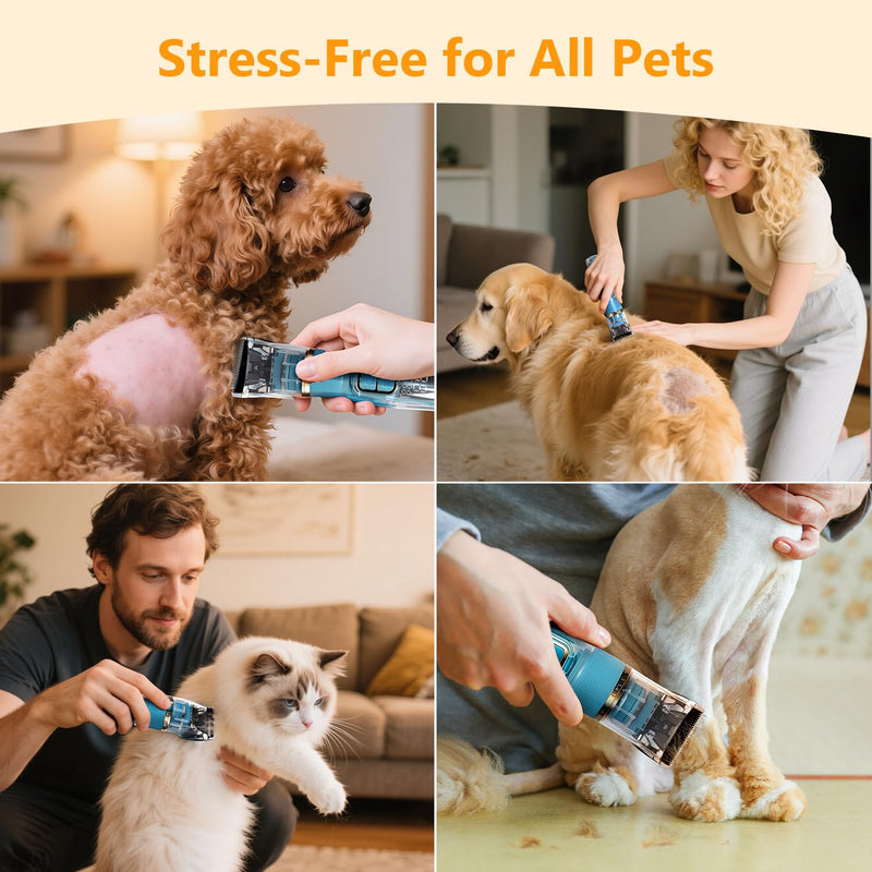 Dog Clippers for Grooming Thick Hair - Professional 50dB Low Noise Cordless Clipper with Titanium Blades & Detachable IPX5 Waterproof Head for Matted Coats, Dogs, Cats and All Pets Cyan Blue - PawsPlanet Australia