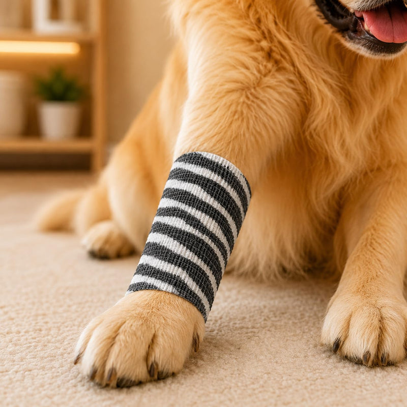 Premium Pet Vet Wrap — Non-Stick to Fur Self Adherent Bandage Wrap for Dogs, Cats & Horses, Breathable Cohesive Tape for Wounds, Paws & Legs, Animal Print Design - Pack of 2 Zebra Print
