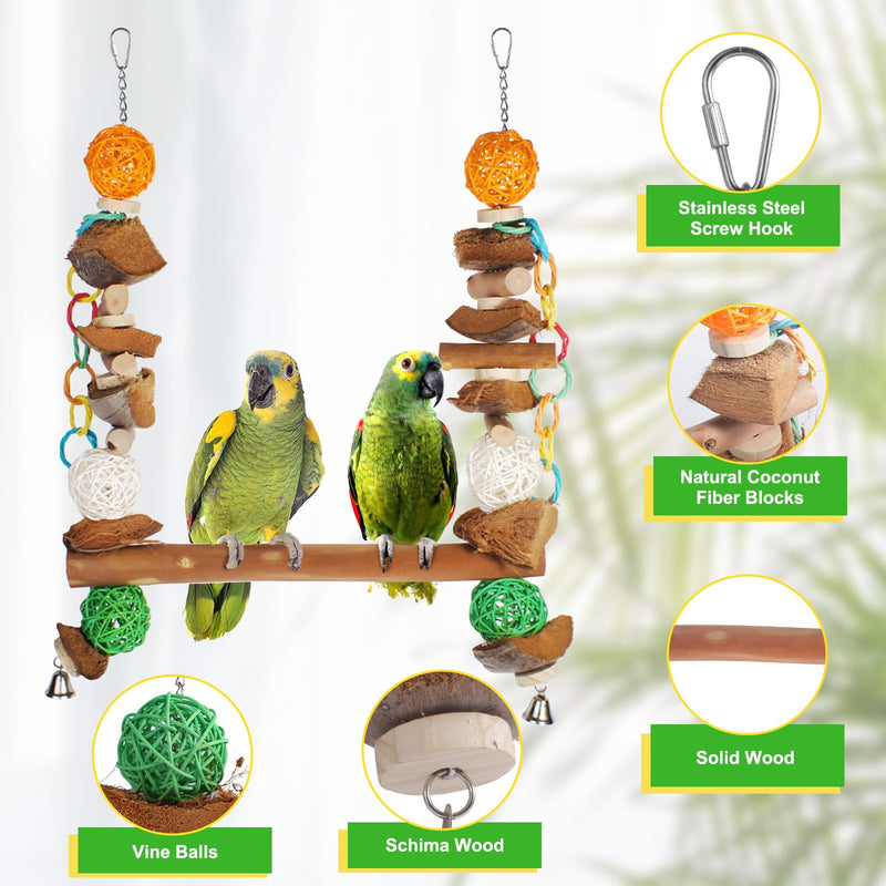 3-in-1 Parrot Toys Natural Coconut Fiber Parrot Hammock (Swing + Perch + Chew Toy) Natural Bird Perches for Medium Large Birds - 23" Bird Toys for Parrots Stand Bird Stand - PawsPlanet Australia