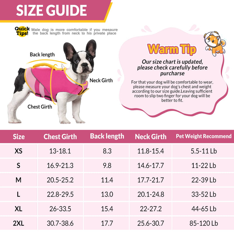 Queenmore Dog Life Jacket,Dog Life Vest for Swimming Boating,Life Jackets for Small Large Medium Dogs,Ripstop Pet Life Vests with Strong Rescue Handle (X-Small, Pink/Fuchsia) X-Small - PawsPlanet Australia