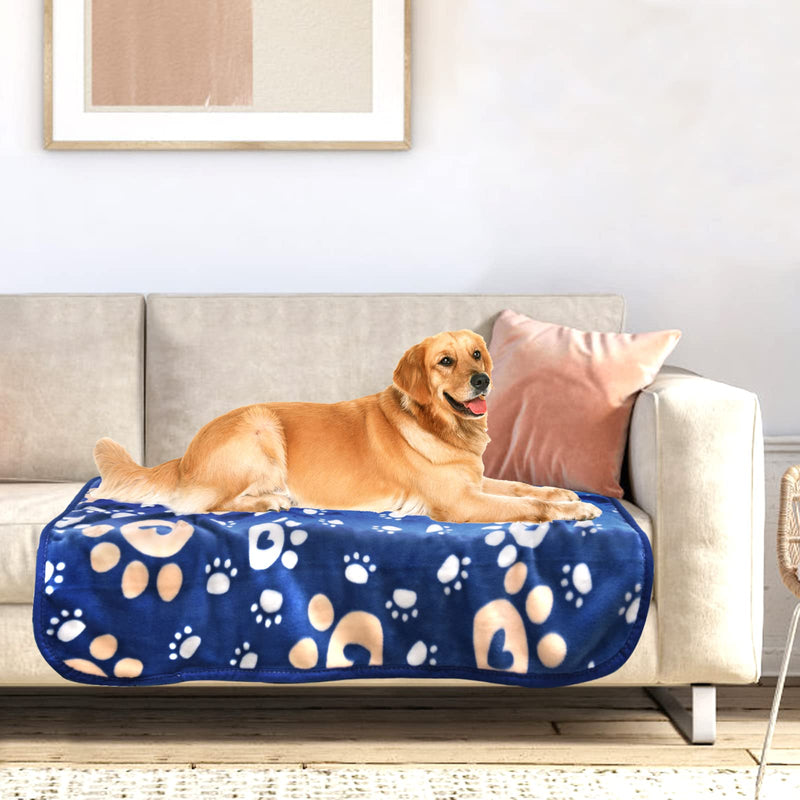 Dog Blanket, Soft Fleece Dog Blankets for Large Dogs, Fluffy Flannel Pet Cat Puppy Blanket Mat Cover for Bed Couch, Cute Paw Print Throw Blanket for Dogs, Blue 60"X50" 60" X 50" - PawsPlanet Australia