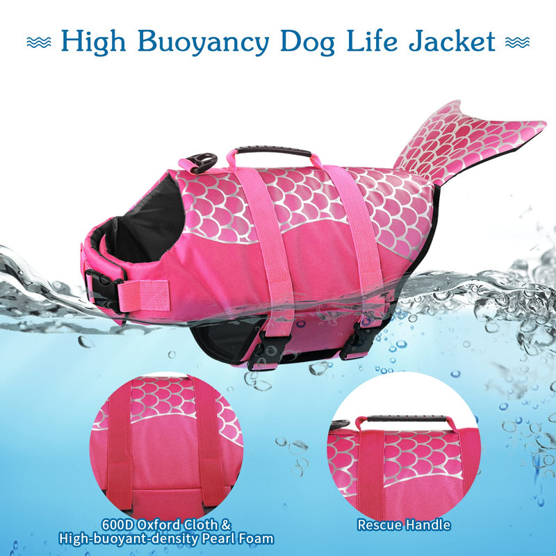 Dogcheer Dog Life Jacket, Cute Mermaid Dog Life Vest for Swimming Boating with Superior Buoyancy and Rescue Handle, Adjustable Puppy Swim Vest Pet Floating Vest for Small Medium Large Dogs(Pink, M) Pink-Mermaid - PawsPlanet Australia