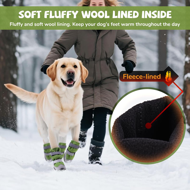 Winter Dog Snow Boots with Fleece Lining, Dog Shoes for Medium Large Size Dogs, Waterproof Dog Booties and Paw Protectors, Anti-Slip & Reflective Dog Shoes for Snow Outdoor, Hiking (Green-Size 5) Green Size 5 (For Width 2.2"-2.4") - PawsPlanet Australia