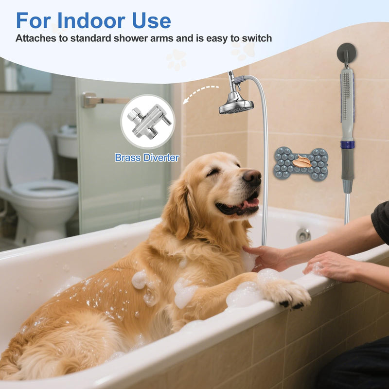 Dog Shower Attachment,Dog Shower With Brass Diverter,Pet Shower Attachment for 3 Spray Modes,8-Foot Hose With Indoor and Outdoor Adapters,for Bathing & Grooming Easy Dog/Cat Bathing and Cleaning - PawsPlanet Australia