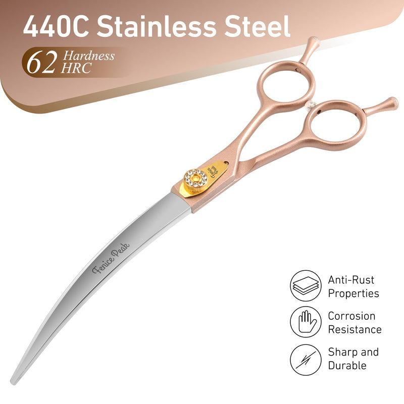Fenice Peak 45° Extra Curved Dog Grooming Scissors 440C Stainless Steel 7.5'' Big Arc Curved Shears Rose Gold Sharp and Durable Trimming Scissors for Dogs and Cats - PawsPlanet Australia