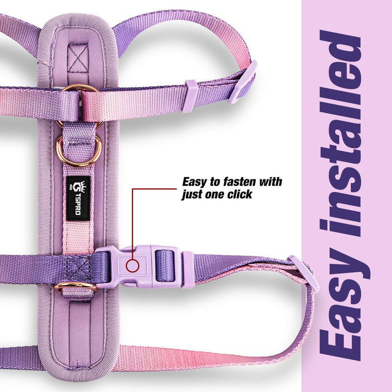 TSPRO Lightweight Dog Vest Harness Adjustable Harness Breathable Durable Quick Release Dog Harness for Small Dog Walking (Pink-Purple Gradient, Size 1) Size 1 (Neck 12–18.7", Chest 12.7–22") Purple-Pink - PawsPlanet Australia