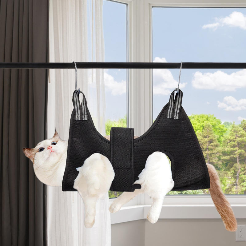 Cat owners for grooming | Dog and cat nail scissors sling restraint bag, no scratching - hanging mat loop for bathing, nail trimming, nail cutting, examination L Black